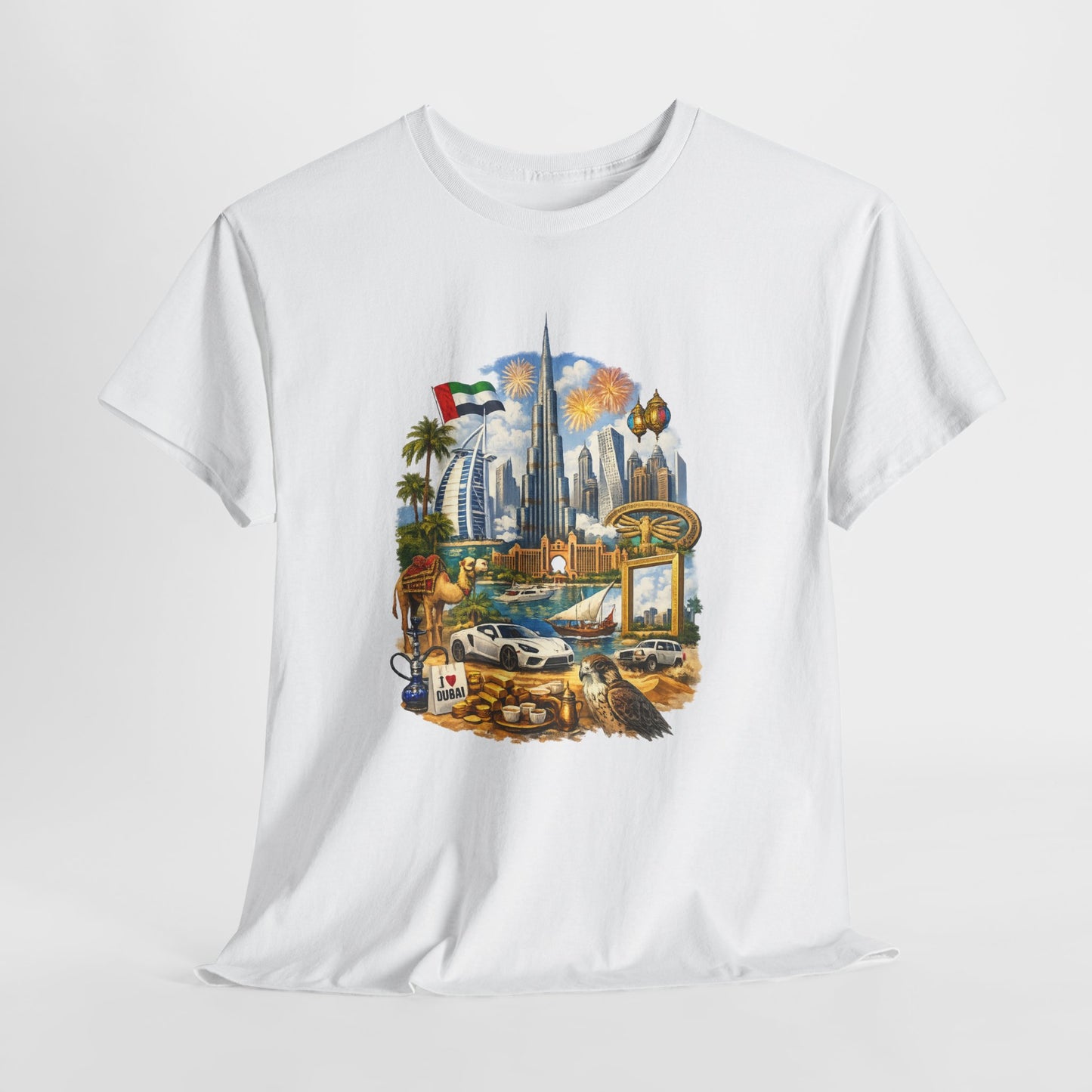 Dubai Skyline Beach Vacation T-Shirt – Retro Travel Collage Tee