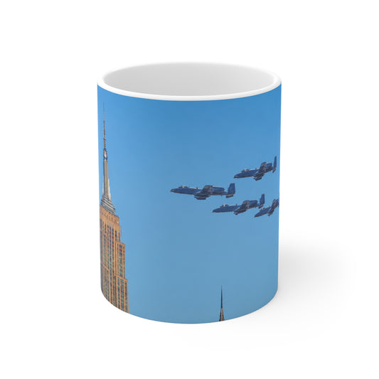 US Military fly passed the Empire State Building in NYC Ceramic Coffee Cups, 11oz, 15oz