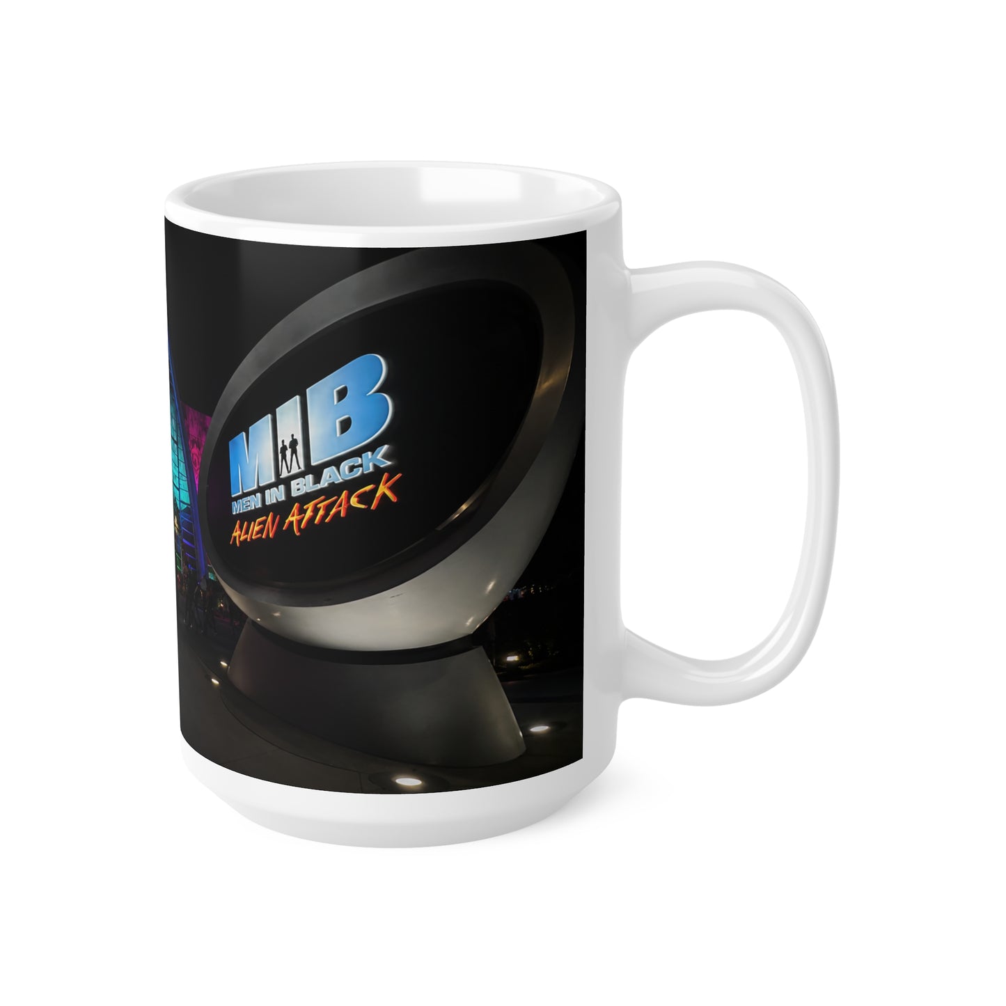 Men in Black Universal HHN Nightscape Mug — Colorful Architectural Night Photo Ceramic Coffee Cup (11oz, 15oz)
