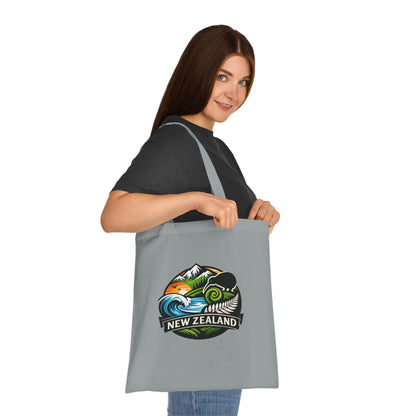 New Zealand Scenic Tote Bag — Kiwi, Fern & Mountain Cotton Shopper
