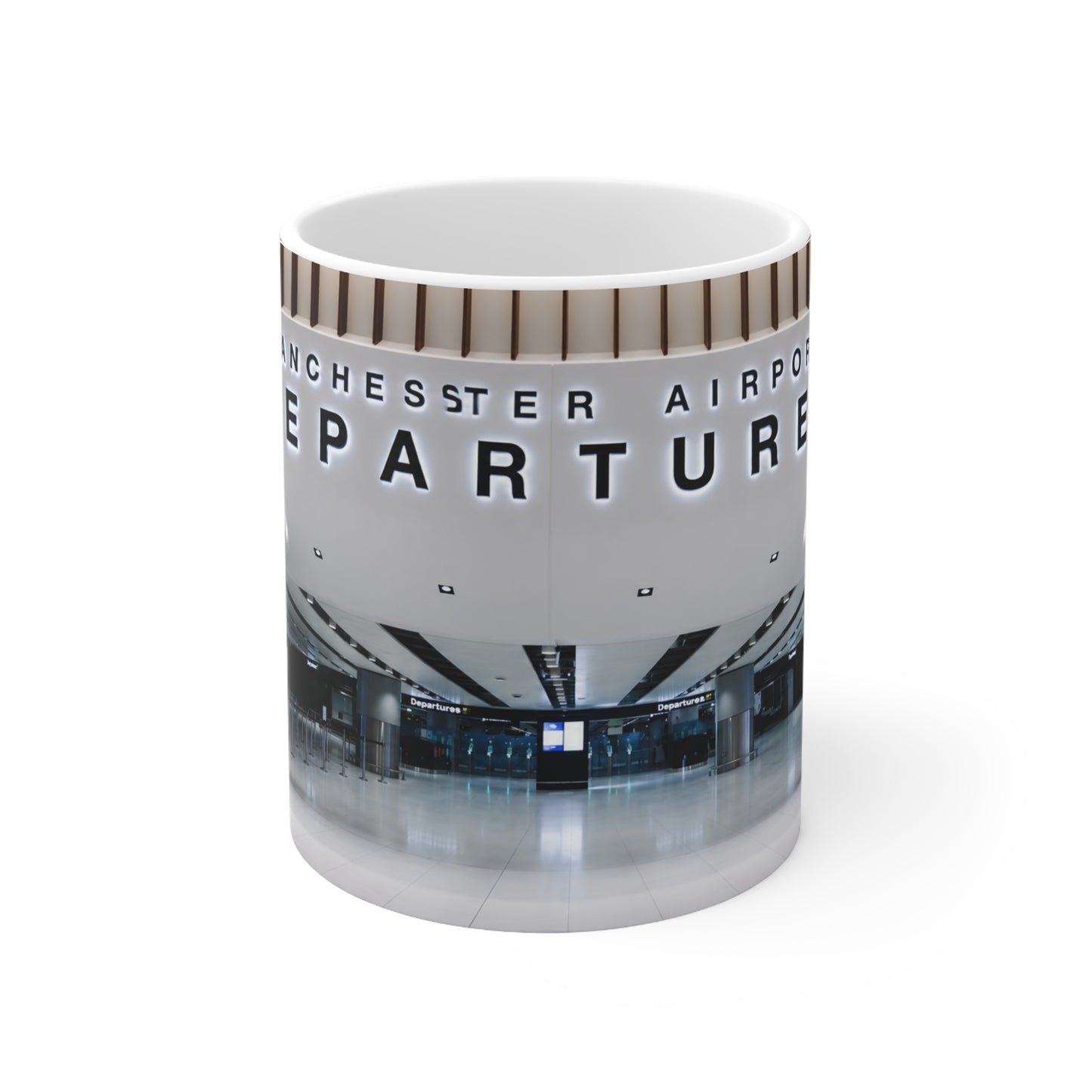 Manchester Airport Departures Terminal 2 Ceramic Coffee Cup (11oz & 15oz)