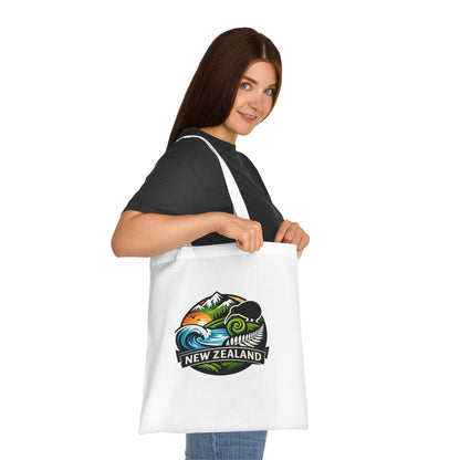 New Zealand Scenic Tote Bag — Kiwi, Fern & Mountain Cotton Shopper