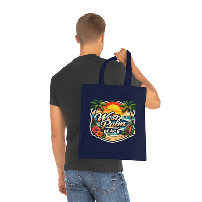 West Palm Beach Cotton Tote — Vintage Tropical Beach Palm Tree Design