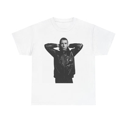 Noel Gallagher Portrait Graphic Tee — Monochrome Leather Jacket Photo Print