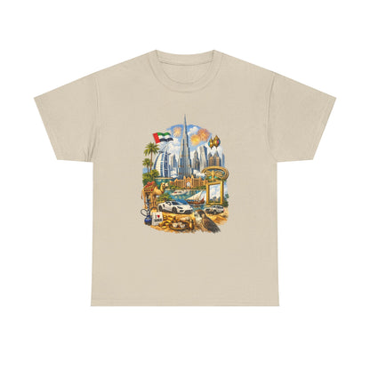 Dubai Skyline Beach Vacation T-Shirt – Retro Travel Collage Tee