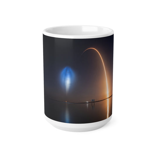 Night Rocket Launch Photo, Atmospheric Space Glow Ceramic Mug — (11oz & 15oz)