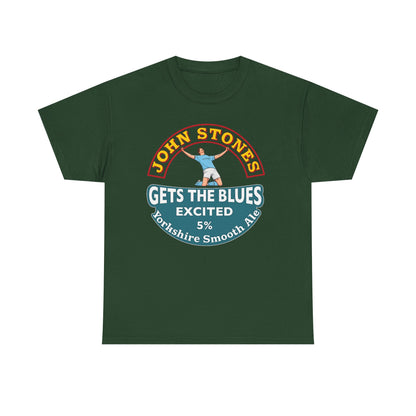 John Stones T-Shirt — "Gets The Blues Excited" Retro Ale Parody Tee