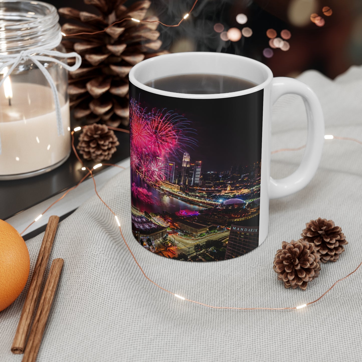 Singapore Night Skyline Coffee Mug — Marina Bay Fireworks 11oz/15oz