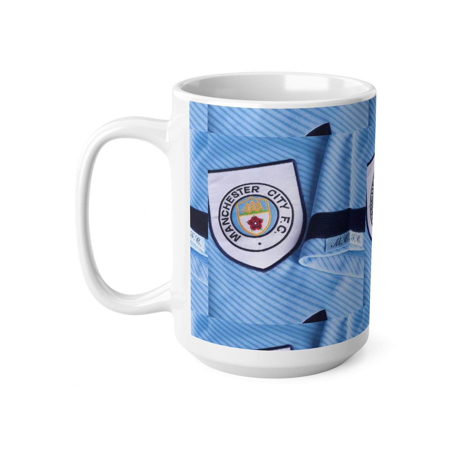 Manchester City 90's Blue Football Jersey Pattern Mug — 11oz & 15oz Ceramic Coffee Cup