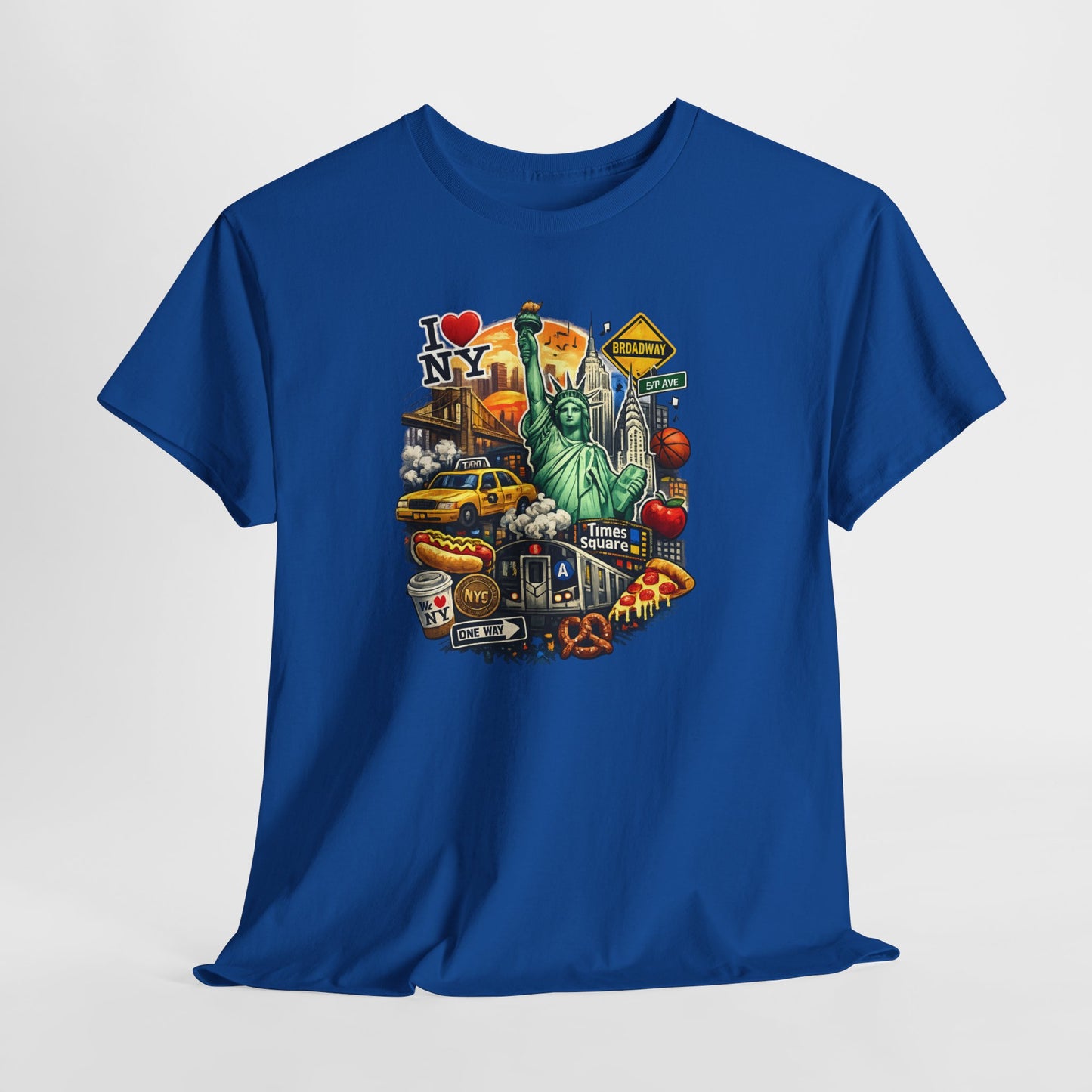 New York City Icons T-Shirt — Statue of Liberty, Taxi & I  NY Collage Tee