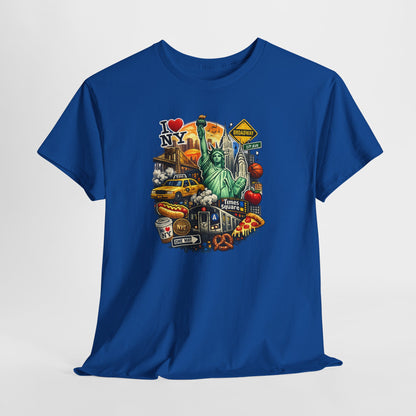 New York City Icons T-Shirt — Statue of Liberty, Taxi & I  NY Collage Tee