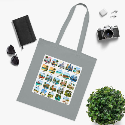 Florida City Landmarks Collage Cotton Tote – Vintage Travel Postcard Design