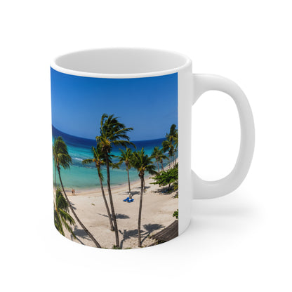 Barbados Beach Palm Trees Coffee Mug — Tropical Ocean Panorama Ceramic Mug (11oz & 15oz)