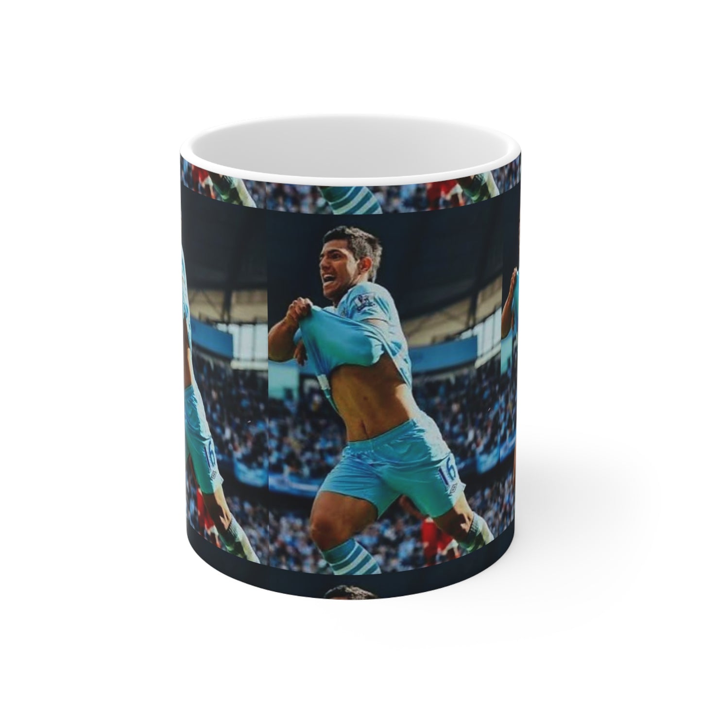 Manchester City Sergio Aguero 93:20 Celebration Ceramic Mug — Stadium Goal Moment, 11oz & 15oz