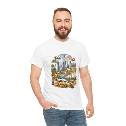 Dubai Skyline Beach Vacation T-Shirt – Retro Travel Collage Tee