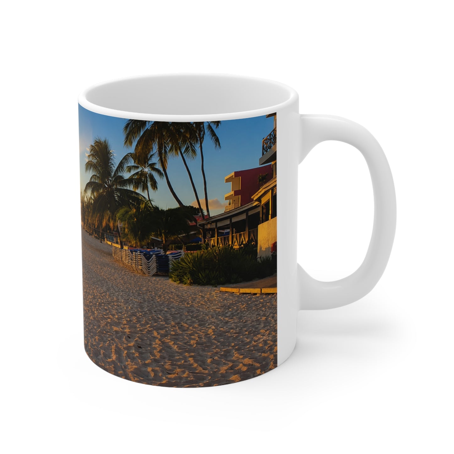 Barbados Beach Sunrise Coffee Mug — Tropical Palm Sunset Ceramic Mug (11oz & 15oz)