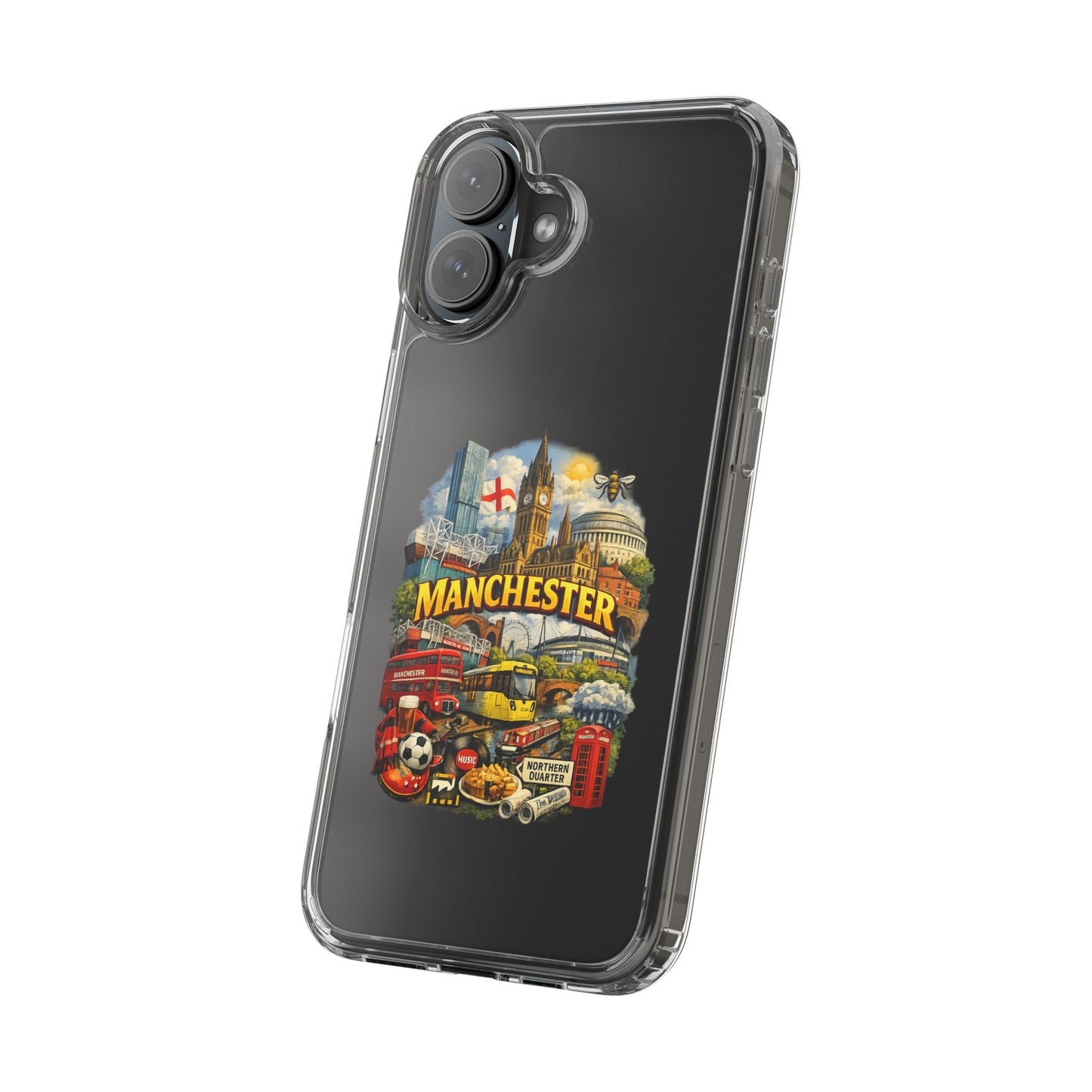 Manchester Landmark Clear Phone Case — Cityscape Collage Design