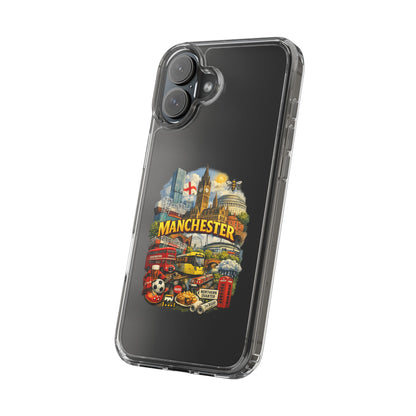 Manchester Landmark Clear Phone Case — Cityscape Collage Design