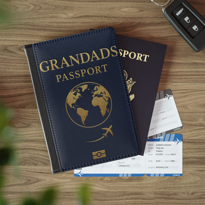 Grandads Passport Cover – Personalized Travel Passport Holder for Grandpa, Gold Globe Design