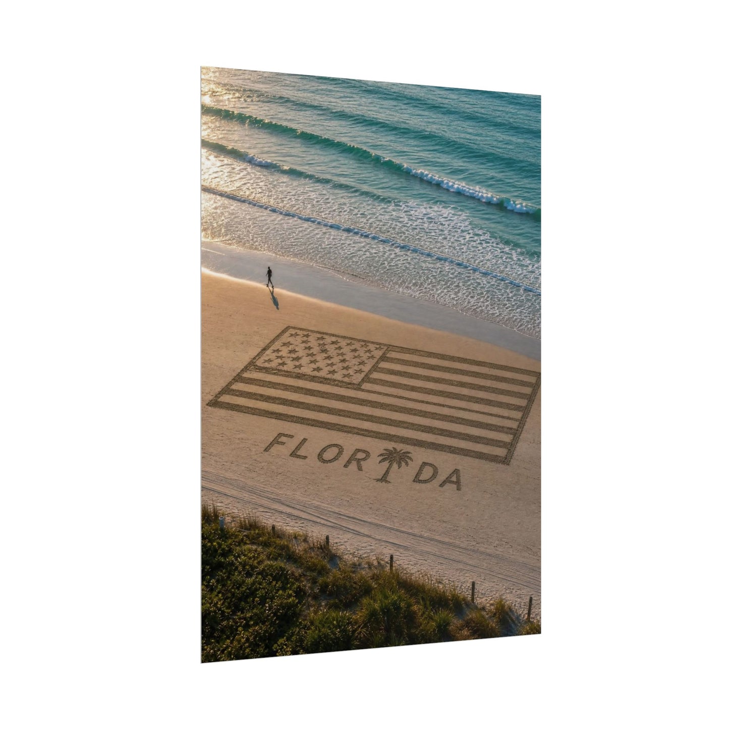 Florida Beach Flag Poster — Sand Art American Flag with "FLORIDA" Text