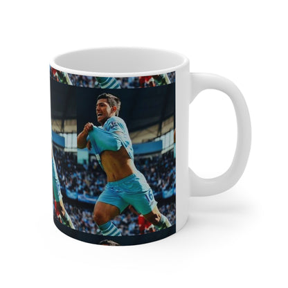 Manchester City Sergio Aguero 93:20 Celebration Ceramic Mug — Stadium Goal Moment, 11oz & 15oz