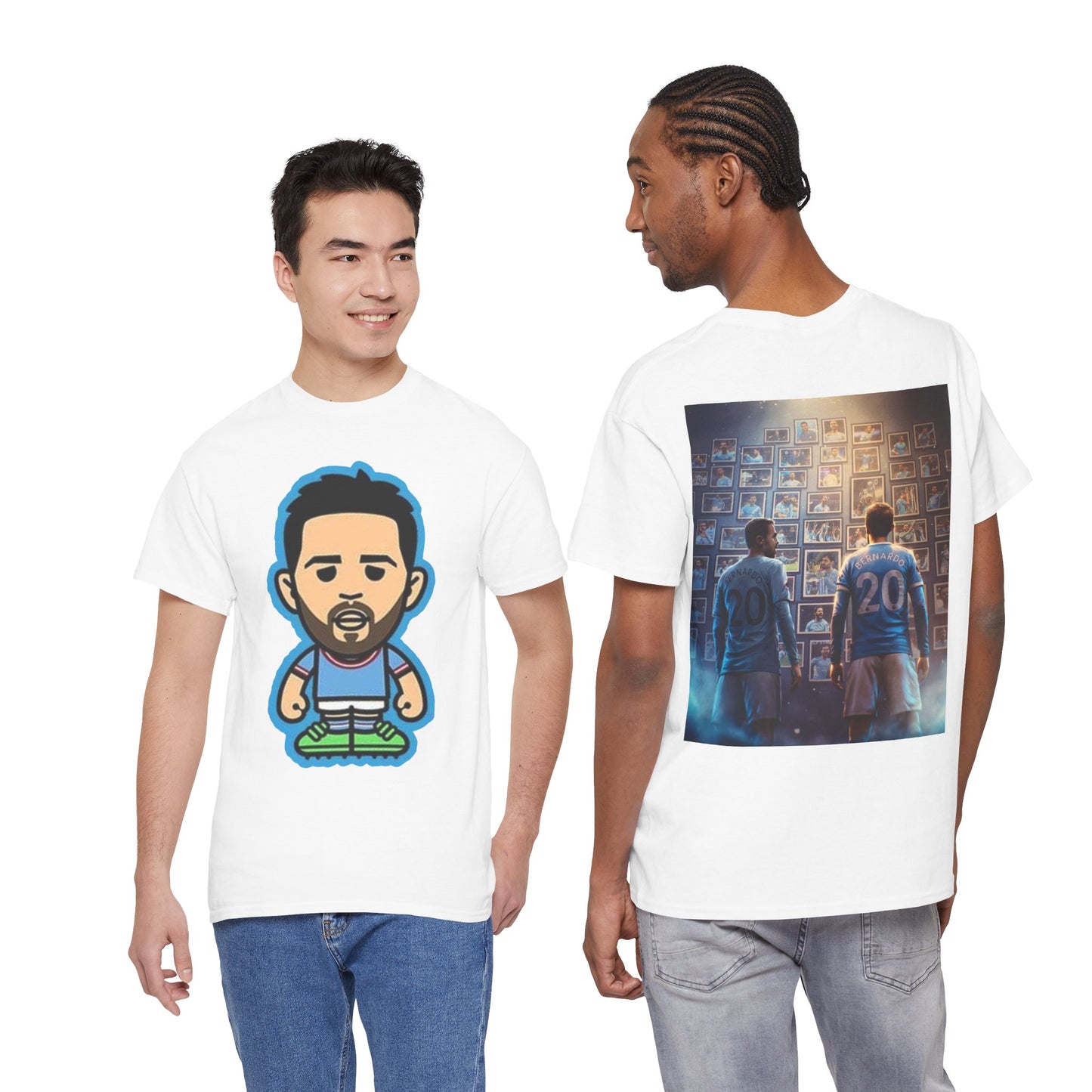 Bernardo Silva Manchester City Legend Graphic Tee — Player Cartoon Front & Tribute Poster Back
