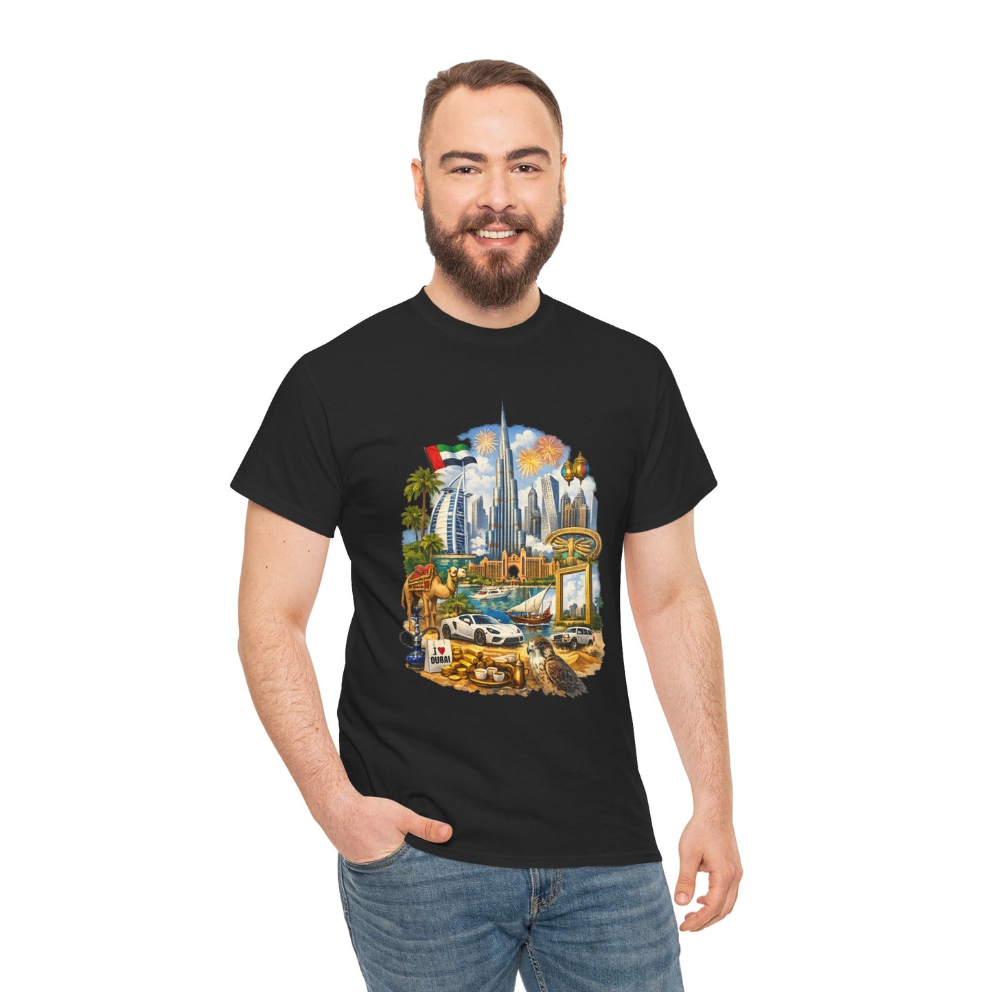 Dubai Skyline Beach Vacation T-Shirt – Retro Travel Collage Tee