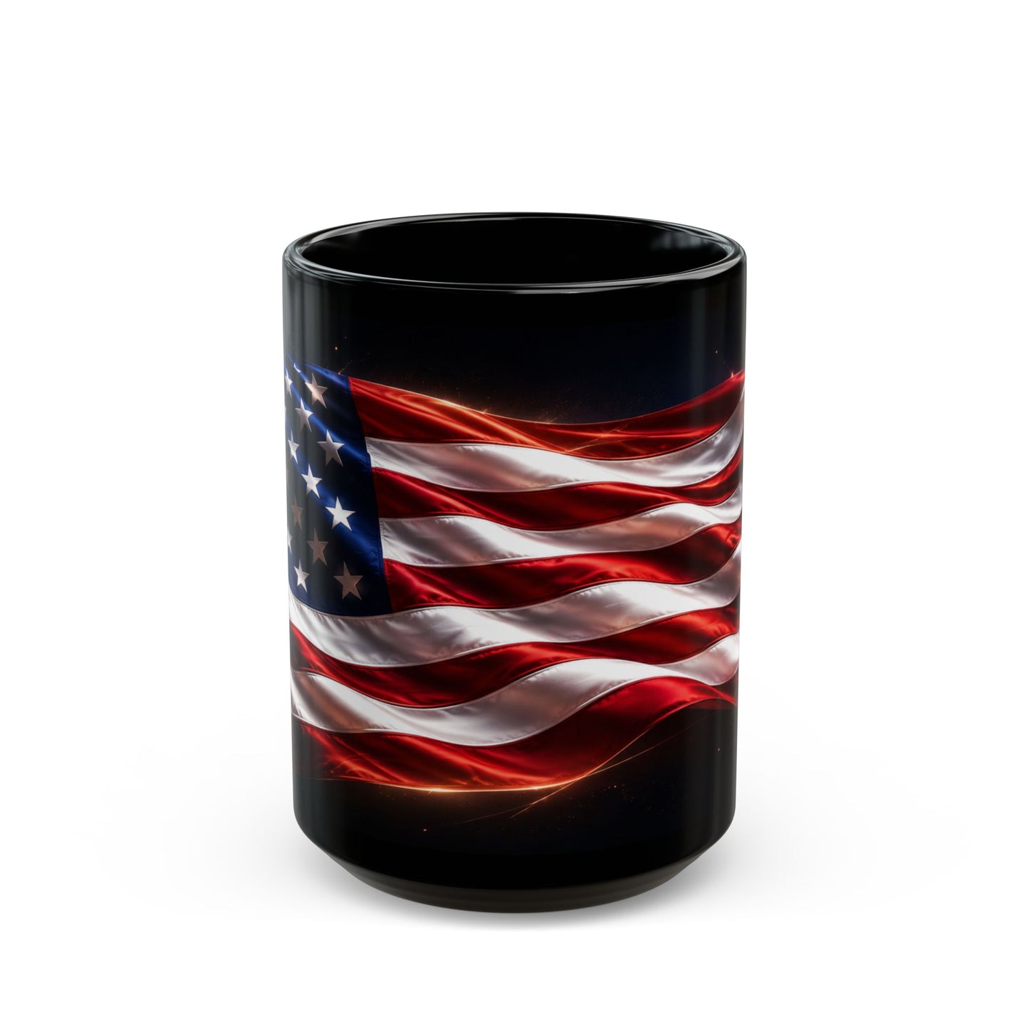American Flag Black Mug – Waving USA Stars & Stripes Coffee Cup (11oz/15oz)