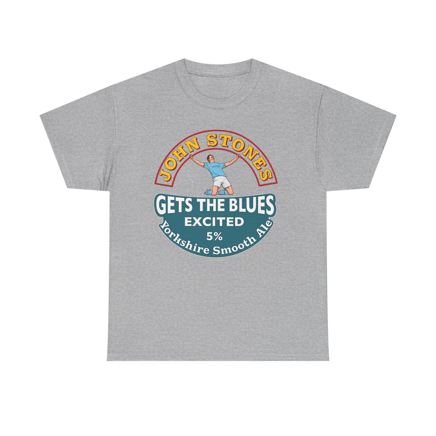 John Stones T-Shirt — "Gets The Blues Excited" Retro Ale Parody Tee