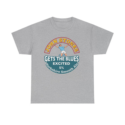 John Stones T-Shirt — "Gets The Blues Excited" Retro Ale Parody Tee