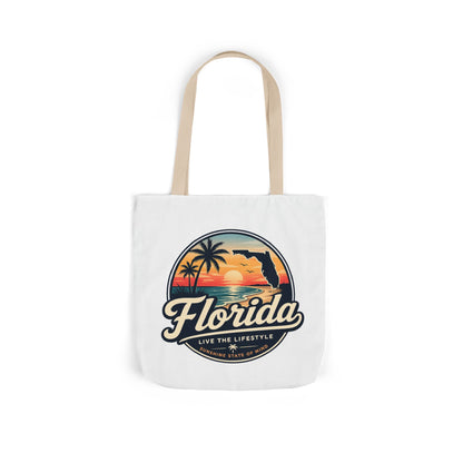 Florida Sunset Canvas Tote Bag — Retro Palm Beach Design