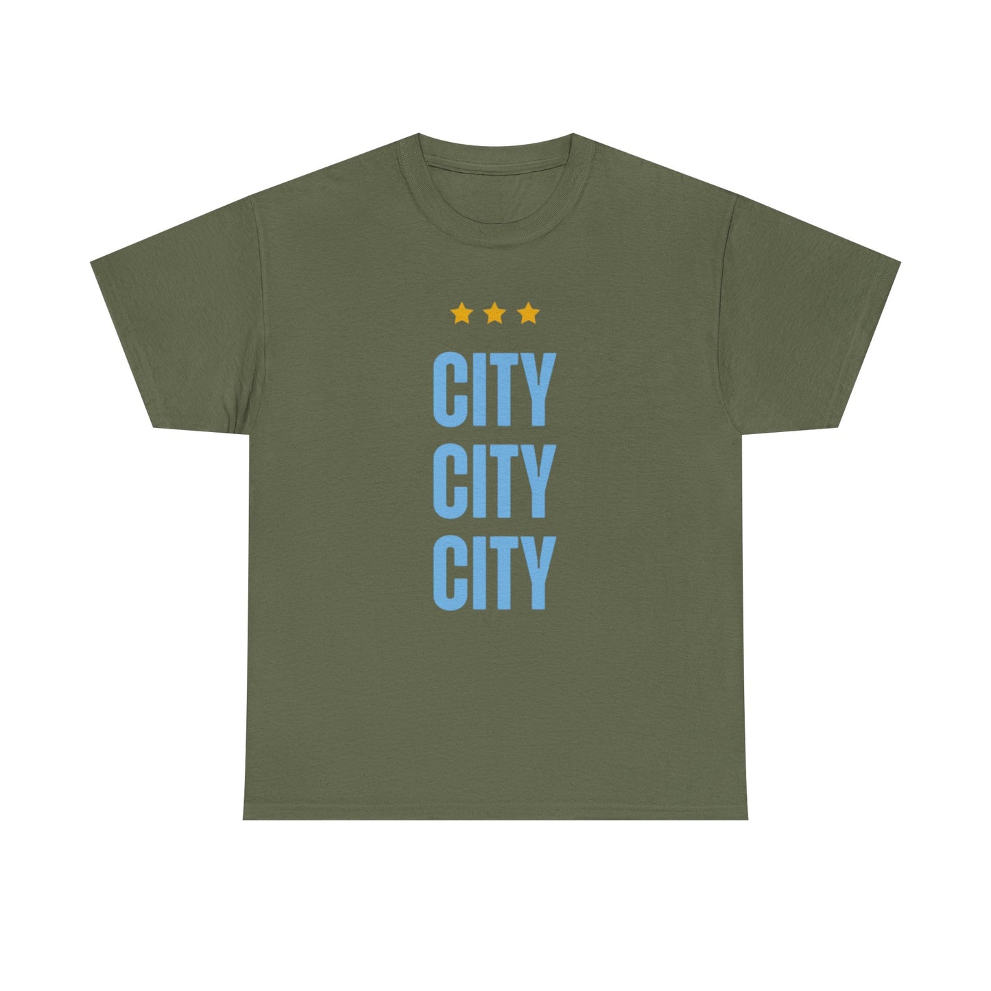 Manchester City City City Tee — Minimal Skyline Graphic T‑Shirt with Three Stars