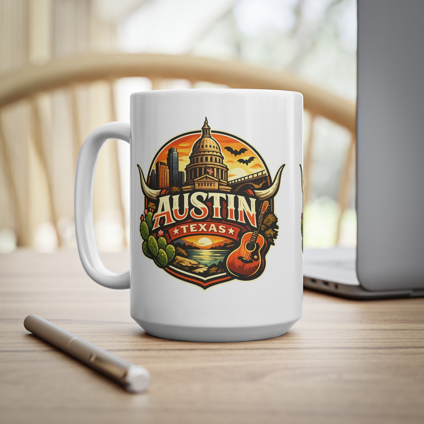 Austin Texas Coffee Mug — Vintage Capitol & Guitar Ceramic Mug (11oz/15oz)