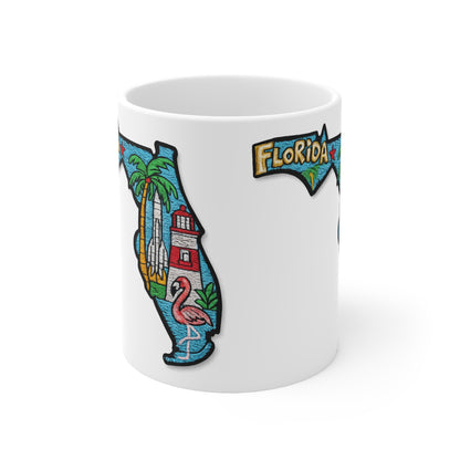 Florida State Map Coffee Mug – Retro Palm Trees, Lighthouse & Flamingo 11oz/15oz