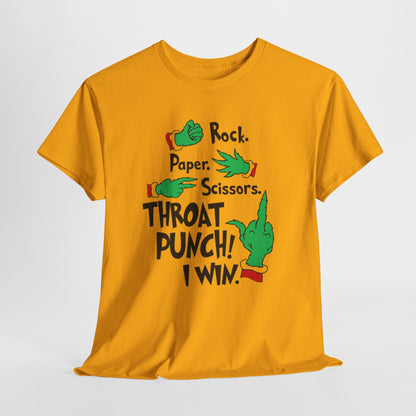 Funny Holiday Tee — "Rock. Paper. Scissors. Throat Punch! I Win" Graphic T-Shirt