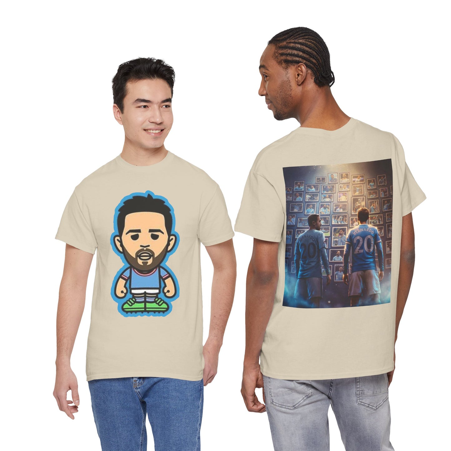 Bernardo Silva Manchester City Legend Graphic Tee — Player Cartoon Front & Tribute Poster Back