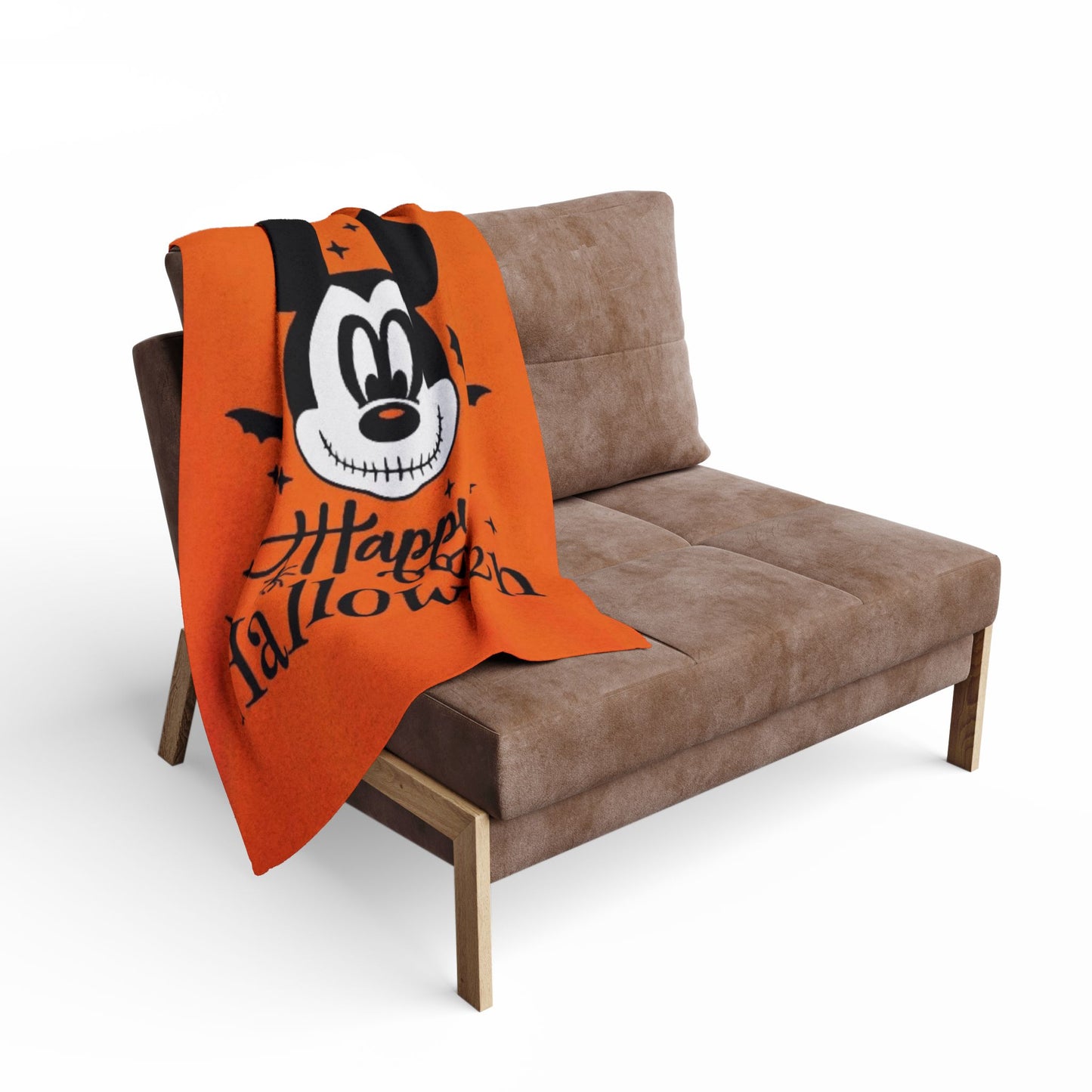 Halloween Mickey Fleece Blanket — 'Happy Halloween' Orange Cozy Throw