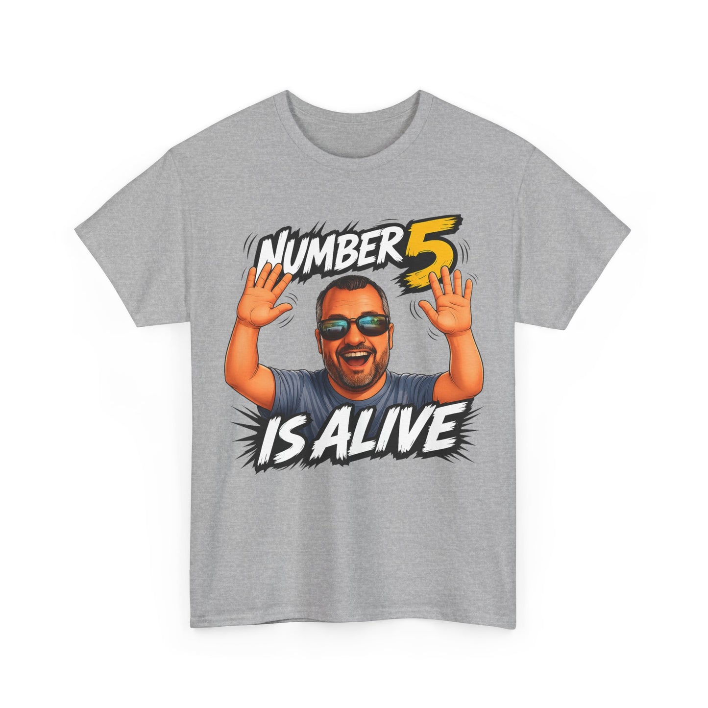 Number 5 Is Alive Graphic Tee — Funny Meme Face T‑Shirt