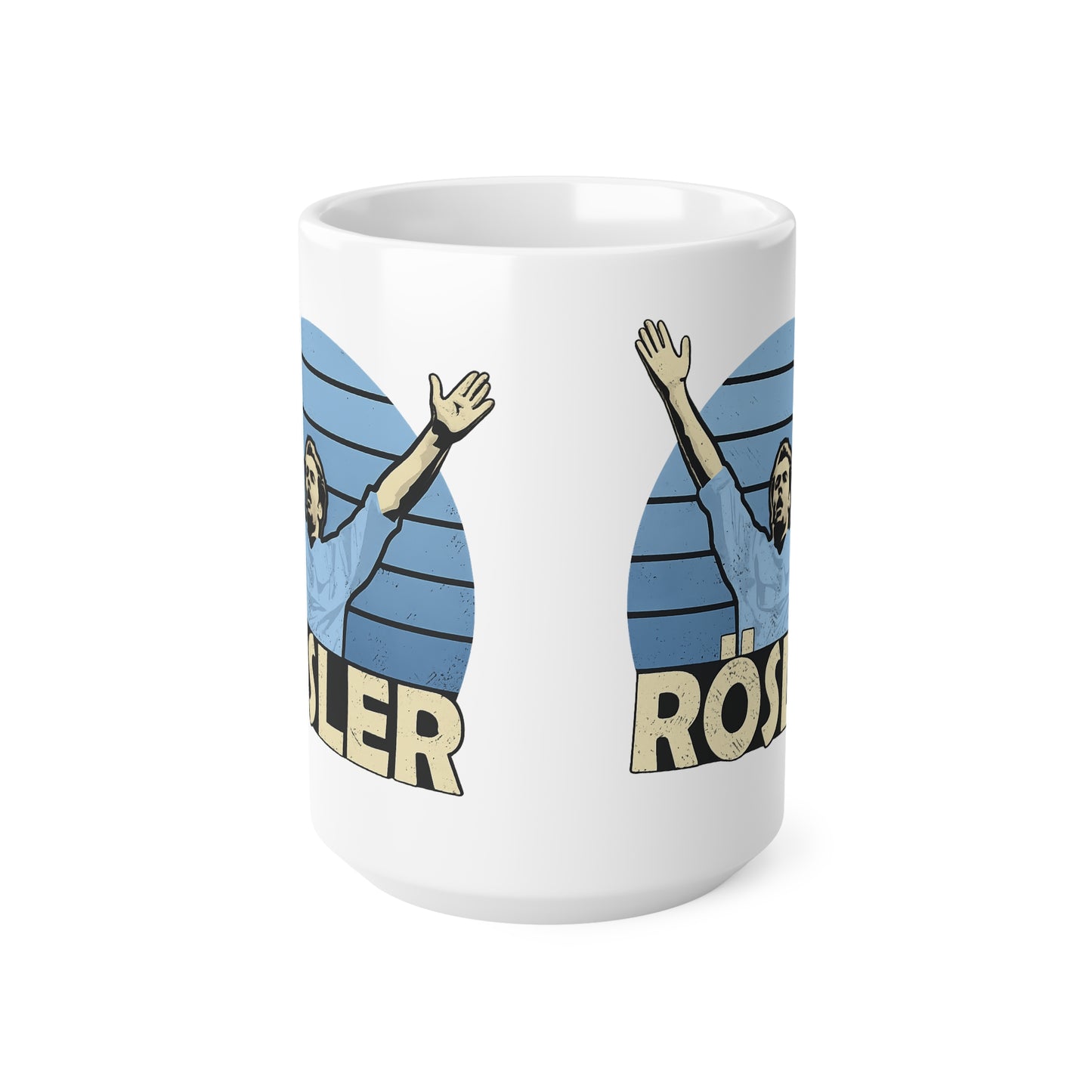 UWE Rösler Manchester City Retro Football Mug — Vintage Goal Celebration Ceramic Coffee Cup (11oz & 15oz)