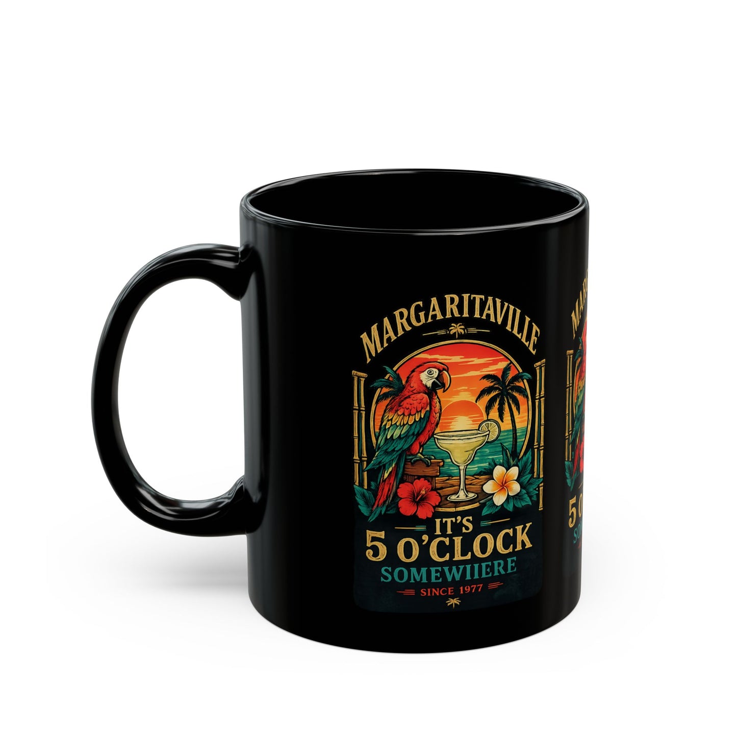 Margaritaville 5 O'Clock Mug – Black Tropical Parrot Cocktail Coffee Cup