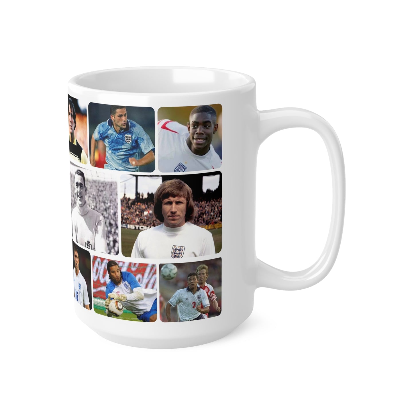 Man City and England Football Legends Photo Collage Mug — Ceramic Coffee Cup (11oz/15oz)