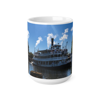 Magic Kingdom Steamboat River Scene Ceramic Mug — Scenic Paddlewheel Boat Coffee Cup (11oz/15oz)