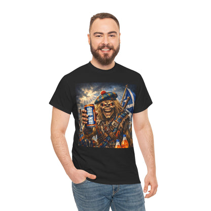 Scottish Rock Skull T‑Shirt — Eddie the Piper with Flag & Can Graphic Tee