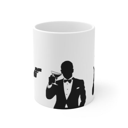 Spy Silhouette Ceramic Coffee Mug – James Bond Martini & Gun Design (11oz, 15oz)