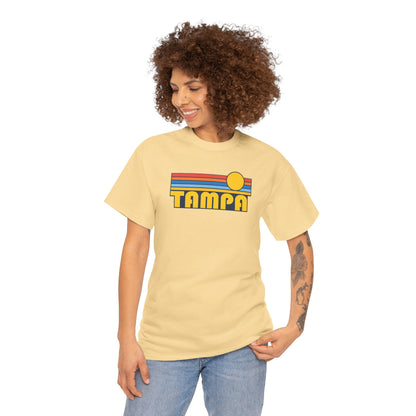 Tampa Retro Sunset T-Shirt — Vintage 70s Striped Beach Tee