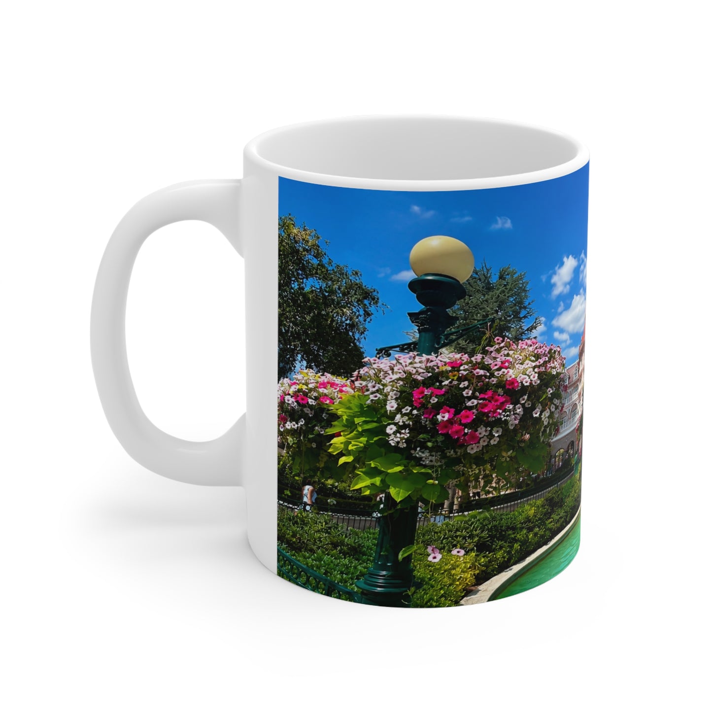 Disneyland Paris Pink Castle Photo Mug — Floral Park Scenic Coffee Cup (11oz, 15oz)