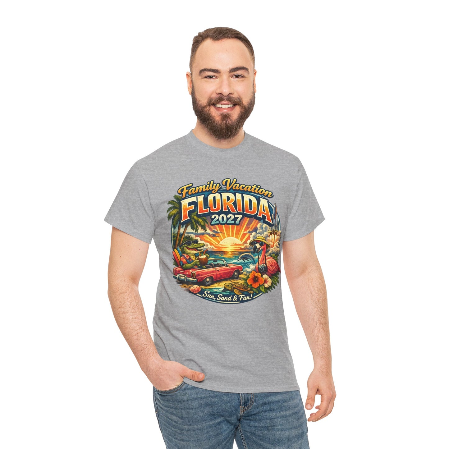 Florida Family Vacation 2027 T-Shirt — Retro Sunset Beach Design