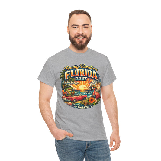 Florida Family Vacation 2027 T-Shirt — Retro Sunset Beach Design