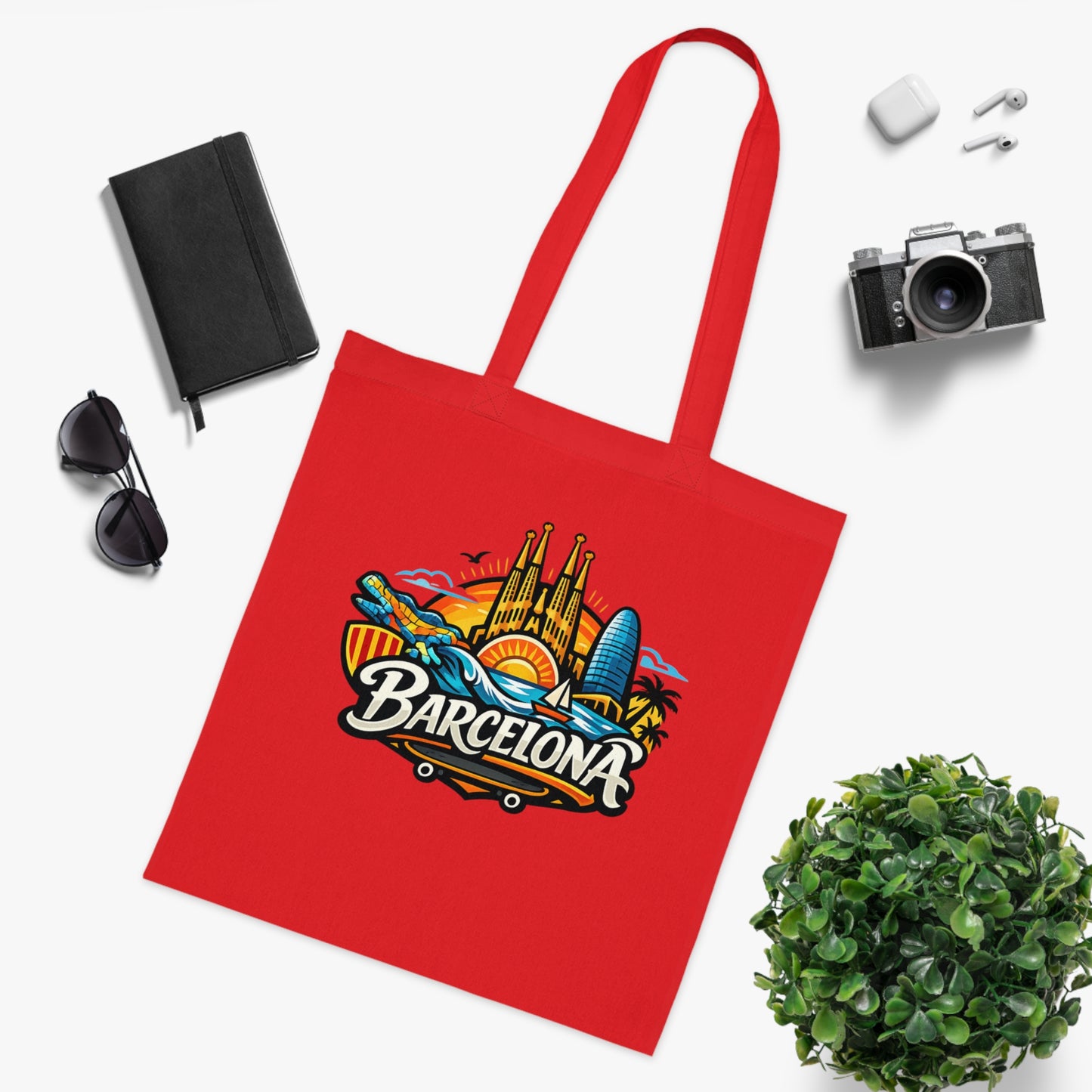 Barcelona Skyline Cotton Tote — Souvenir Travel Beach Bag