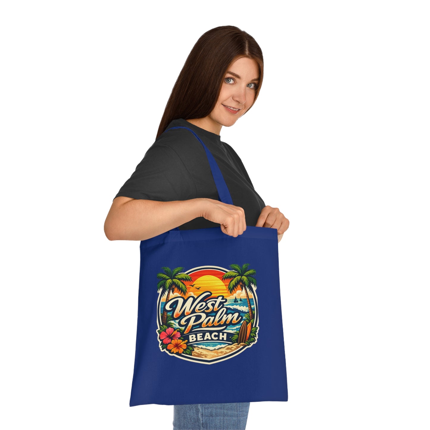 West Palm Beach Cotton Tote — Vintage Tropical Beach Palm Tree Design